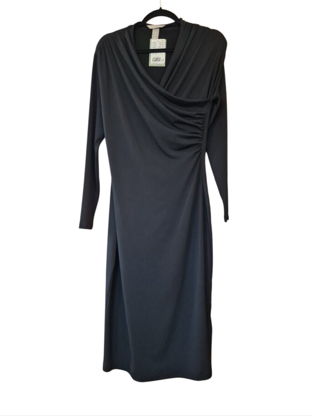 H&M Black Dress Ruched Jersey Midi L